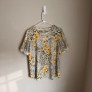 LOFT Yellow and Black Floral Blouse